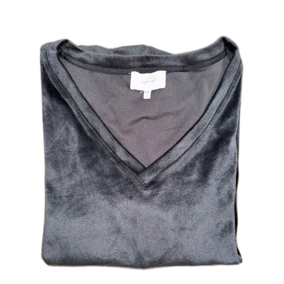 Cozy Black Velour V-Neck Pullover Top Soft Lounge Long Sleeve Relaxed Fit XXL - Picture 2 of 8
